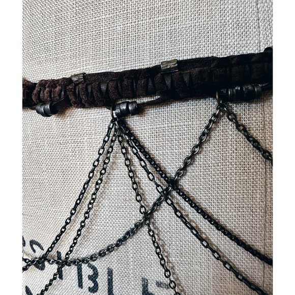 Unisex Handmade Macrame Leather and Draped Chain Belt / Necklace OOAK